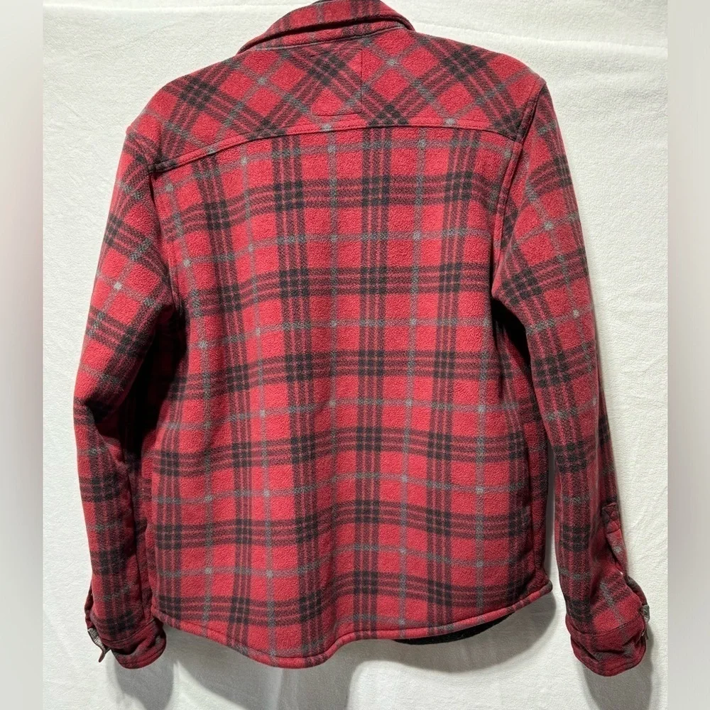 Men’s VOYAGER plaid Fleece Coat Black/red Snap Buttons Size Small